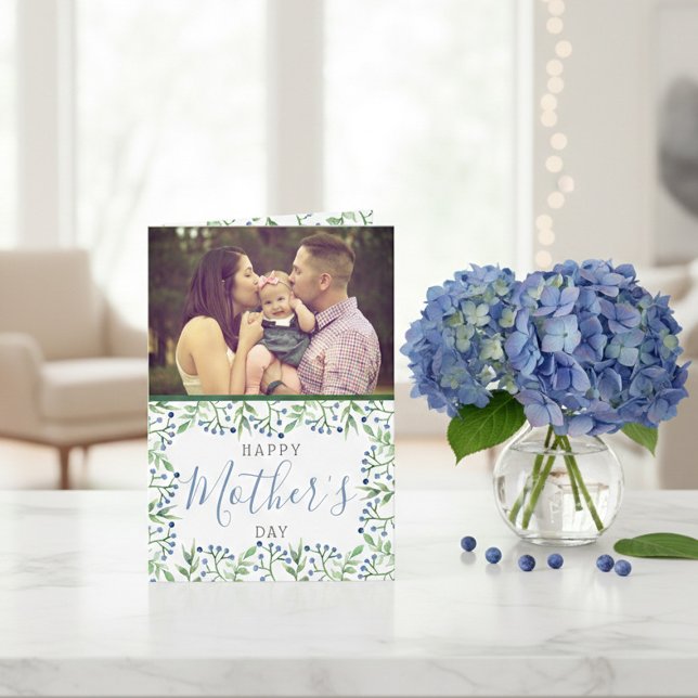 Simple Spring Blueberries Photo Mother's Day Card (Creator Uploaded)
