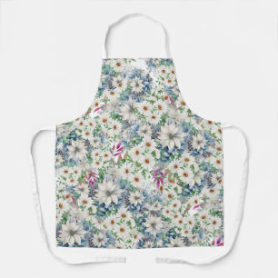 Simple Spring Daisies & Blue Floral Pattern Apron