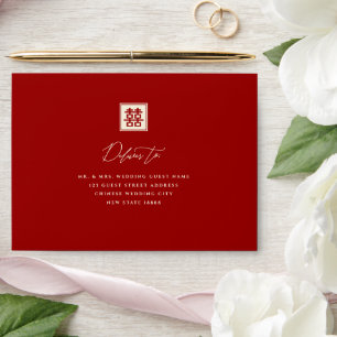 Simple Square Double Happiness Chinese Wedding Envelopes