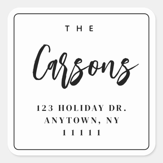 Simple Square Modern Script Return Address Label (Front)