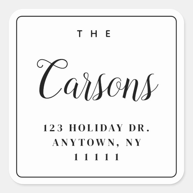Simple Square Modern Script Return Address Label (Front)