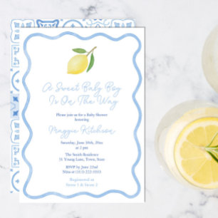 Simple Squiggle Border Lemon Sweet Baby Boy Shower Invitation