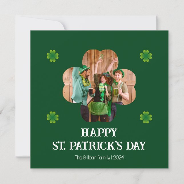 Simple St. patrick's day Shamrocks family photo Holiday Card (Front)