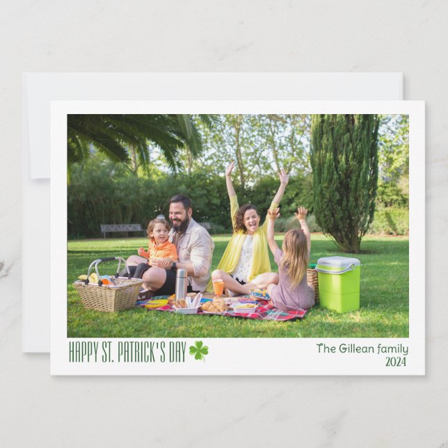 Simple St. patrick's day Shamrocks family photo  Holiday Card (Front)