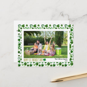 Simple St. patrick's day Shamrocks family photo  Holiday Postcard