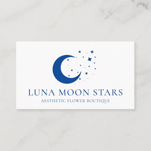 Simple Standard Basic Navy Moon Luna Stars Business Card (Front)