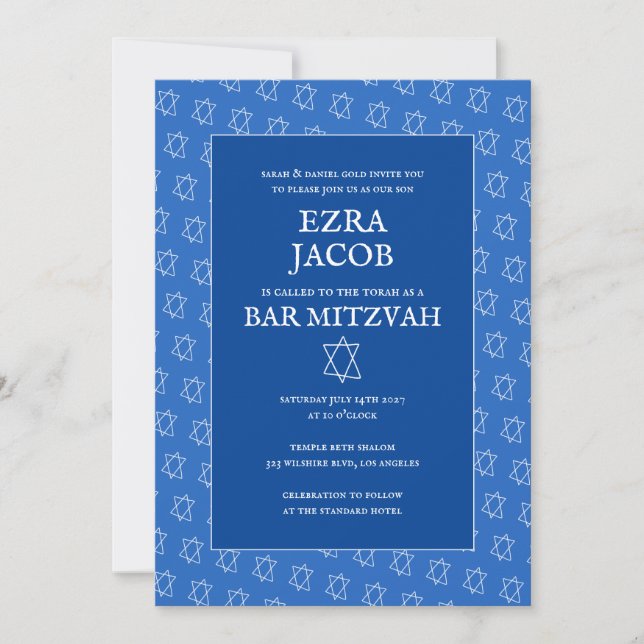 Simple Star of David Custom B'nai Bat Bar Mitzvah  Invitation (Front)