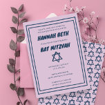 Simple Star of David Custom B'nai Bat Bar Mitzvah  Invitation<br><div class="desc">Perfect card to announce a bar mitzvah, bat mitzvah or other Jewish celebration! Hand made art for you! FULLY CUSTOMIZABLE! Click on “Personalise” above to edit the text. Click "edit using design tool" to adjust the fonts, colours and placements and to delete the frame or back side design if you...</div>