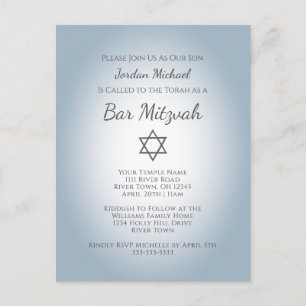 Simple Star of David Modern Bar Mitzvah Blue Invitation Postcard