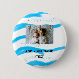 simple star sparkle glitter add photo custom text  6 cm round badge