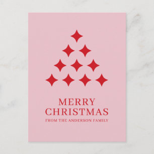 Simple star tree pink red Merry Christmas Holiday Postcard