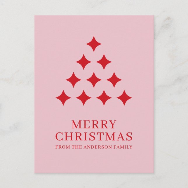 Simple star tree pink red Merry Christmas  Holiday Postcard (Front)