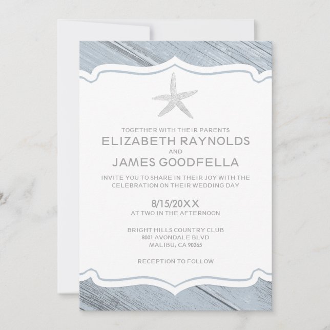 Simple Starfish Beach Wedding Invitations (Front)