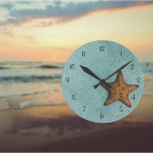 Simple Starfish on the Beach Photo Round Clock