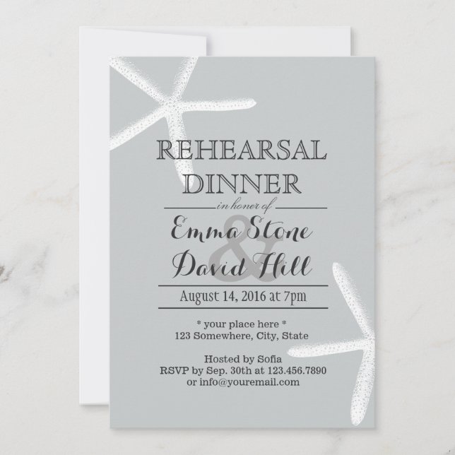 Simple Starfish Silver Rehearsal Dinner Invitation (Front)
