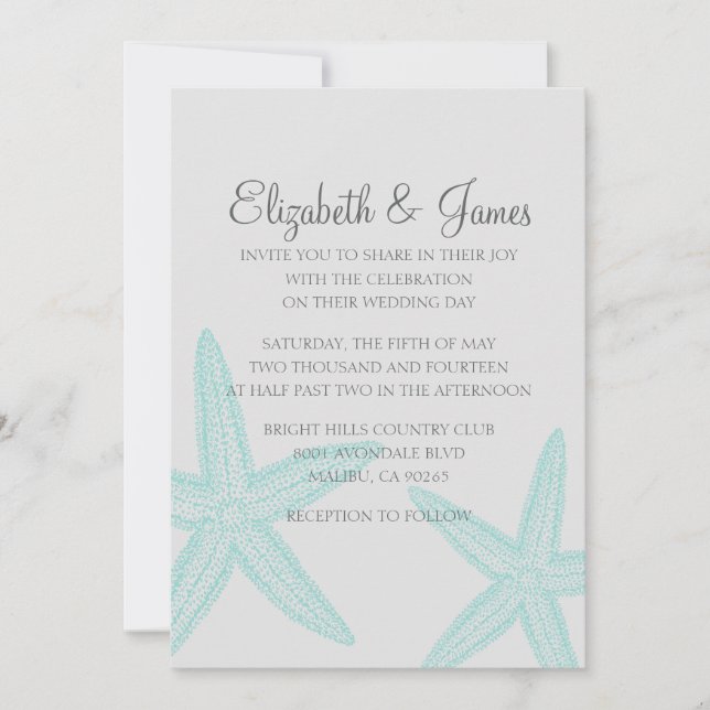 Simple Starfish Wedding Invitations (Front)