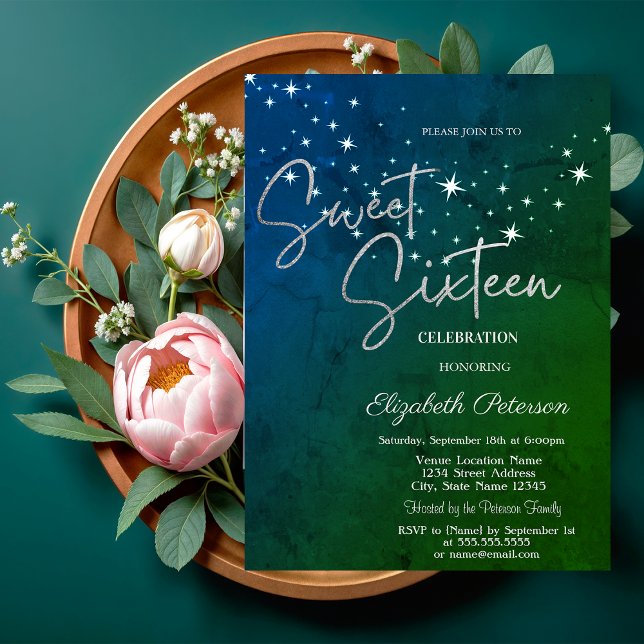 Simple Stars Green Sweet 16  Invitation (Creator Uploaded)