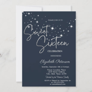 Simple Stars Navy Blue Sweet 16  Invitation