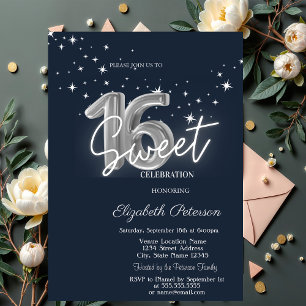 Simple Stars Navy Blue Sweet 16  Invitation