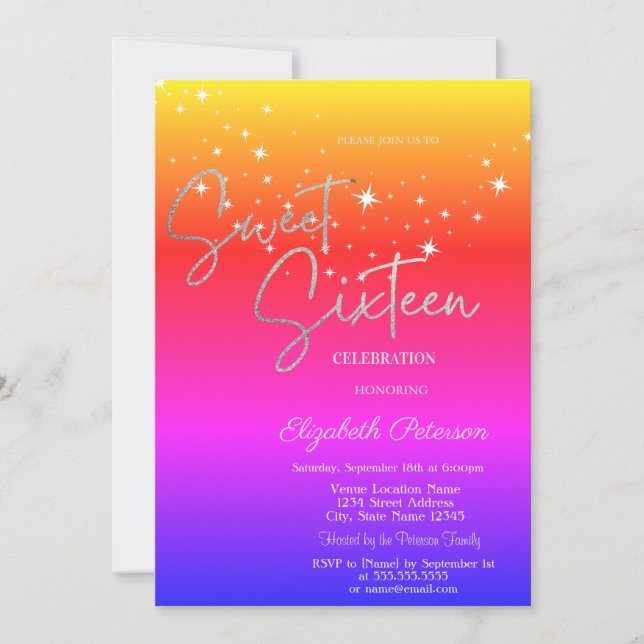 Simple Stars Ombre Sweet 16  Invitation (Front)