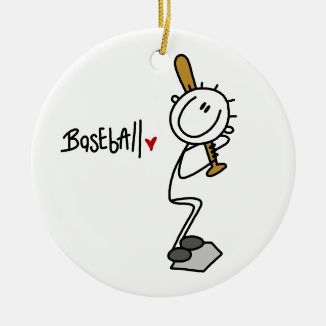 Simple Stick Figure Baseball T-shirts and Gifts Ceramic Tree Decoration (Front)