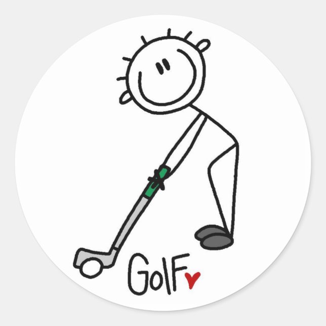 Simple Stick Figure Golfer Classic Round Sticker (Front)