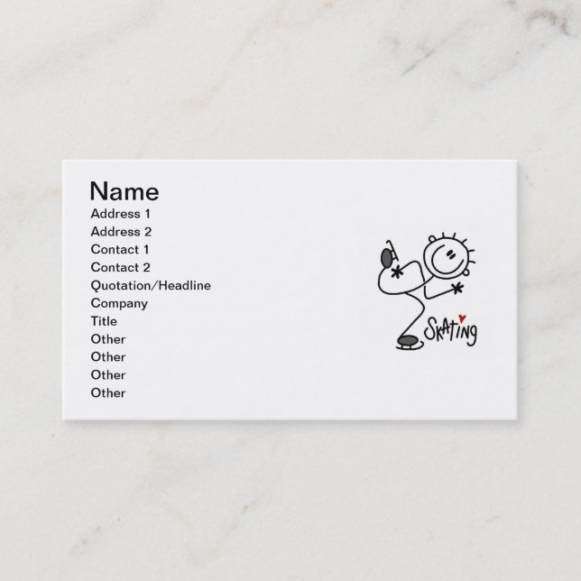 Simple Stick Figure Ice Skating T-shirts and Gifts Business Card (Front)