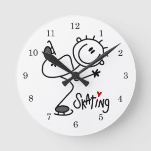 Simple Stick Figure Ice Skating T-shirts and Gifts Round Clock