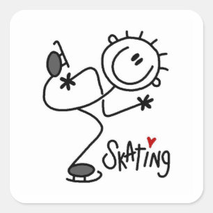 Simple Stick Figure Ice Skating T-shirts and Gifts Square Sticker
