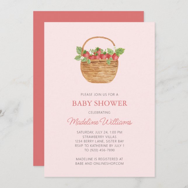 Simple Strawberry Baby Shower  Invitation (Front/Back)