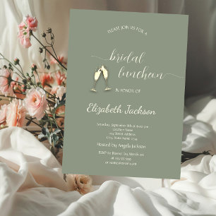 Simple String Lights Champagne Sage Green Wedding Invitation