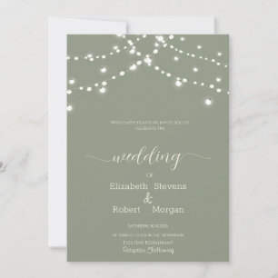 Simple String Lights Sage Green Wedding Invitation