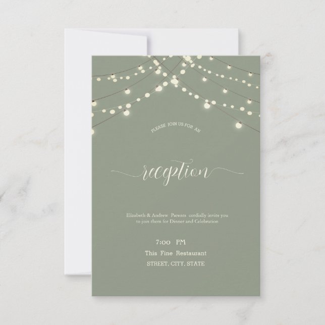 Simple String Lights Sage Green Wedding Invitation (Front)
