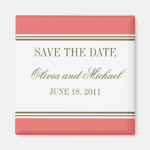Simple Stripe Coral Save the Date Magnet