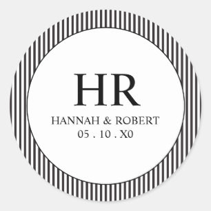 Simple Stripe Modern Minimalist Elegant Monogram Classic Round Sticker