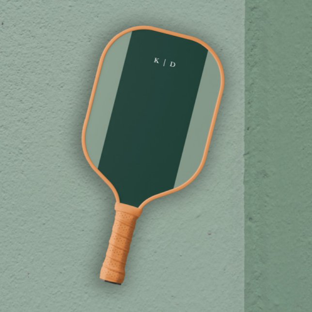 Simple Stripe Monogram Dark Green  Pickleball Paddle (Elegant Simple Monogram Pickleball Paddle.)
