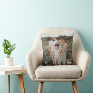 Simple Striped Bow Personalised Family Photo Cushion