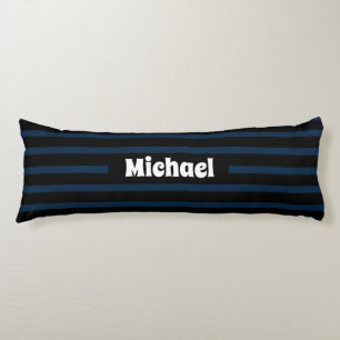 Simple Striped Dark Blue and Black Custom Name Body Cushion