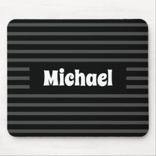 Simple Striped Dark Grey and Black Custom Name Mouse Pad