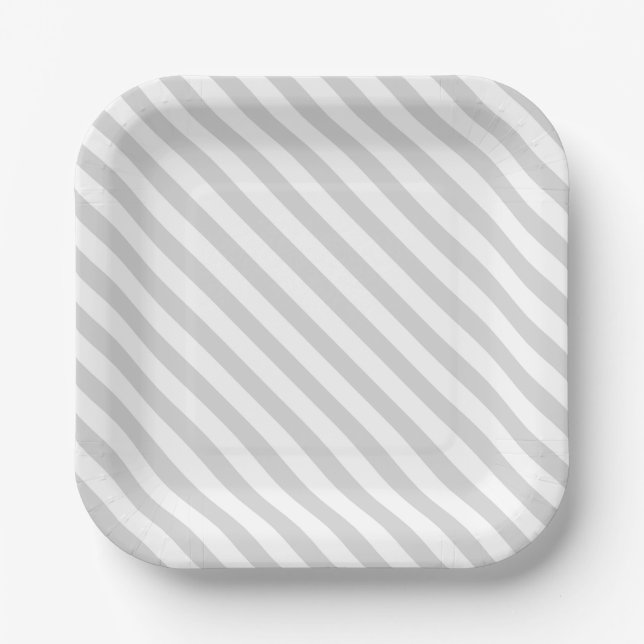 Simple striped pattern Light grey and white party Paper Plate (Front)