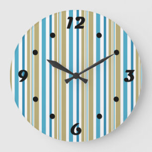 simple, striped pattern , olive and blue throw pil large clock