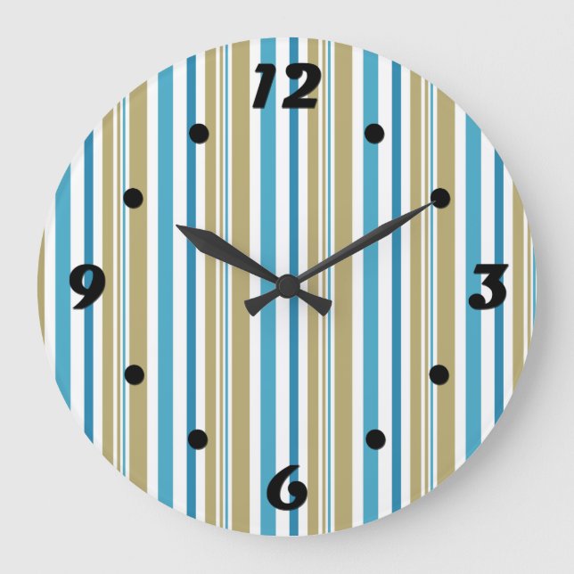 simple, striped pattern , olive and blue throw pil large clock (Front)