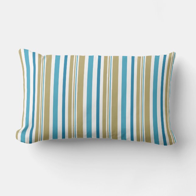 simple, striped pattern , olive and blue throw pil lumbar cushion (Front)