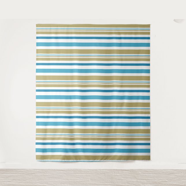 simple, striped pattern , olive and blue throw pil tapestry (Front)
