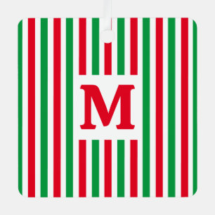 Simple Striped Red and Green Initial Christmas Metal Tree Decoration