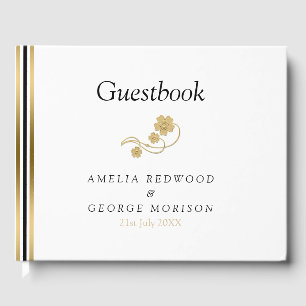 Simple Stripes And Flowers Guest Book