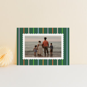 Simple Stripes and Scallops Landscape Photo Holiday Card