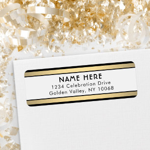 Simple Stripes Black Gold and White Return Address