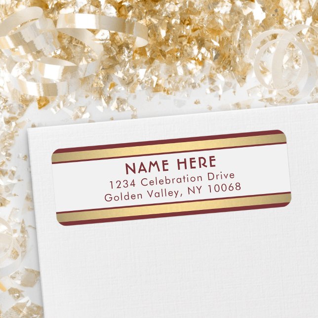 Simple Stripes Burgundy Gold White Return Address (Creator Uploaded)