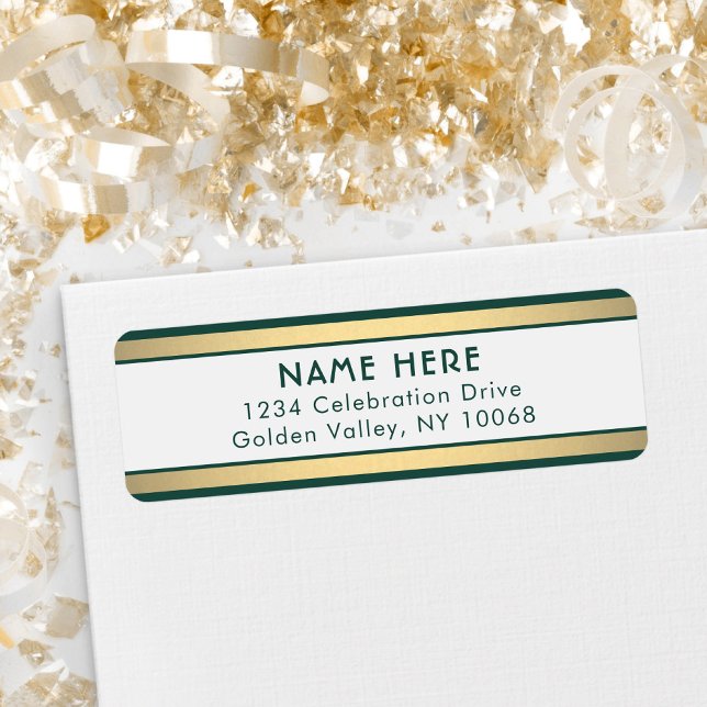Simple Stripes Green Gold and White Return Address (Creator Uploaded)